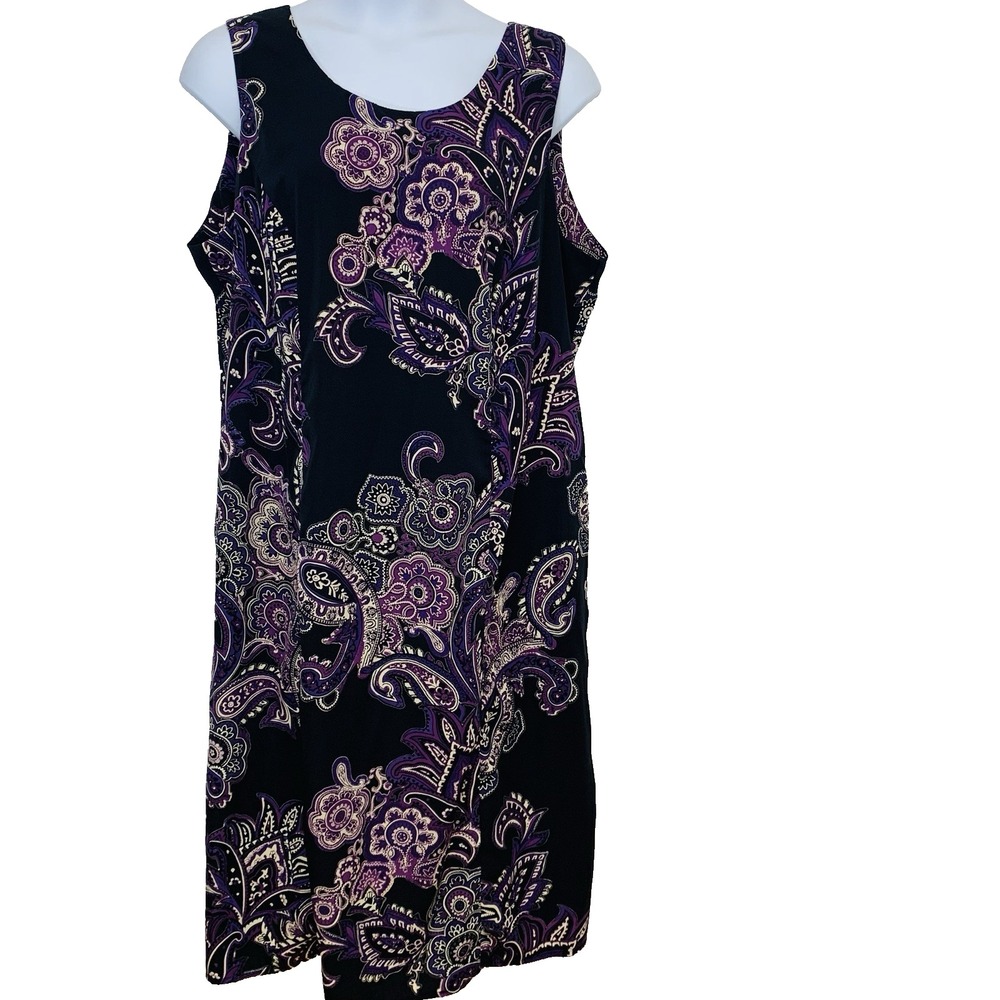 Studio 1 Maxi Dress 24W Black Purple Dark Floral Sleeveless Shift Boho‎ Tropical